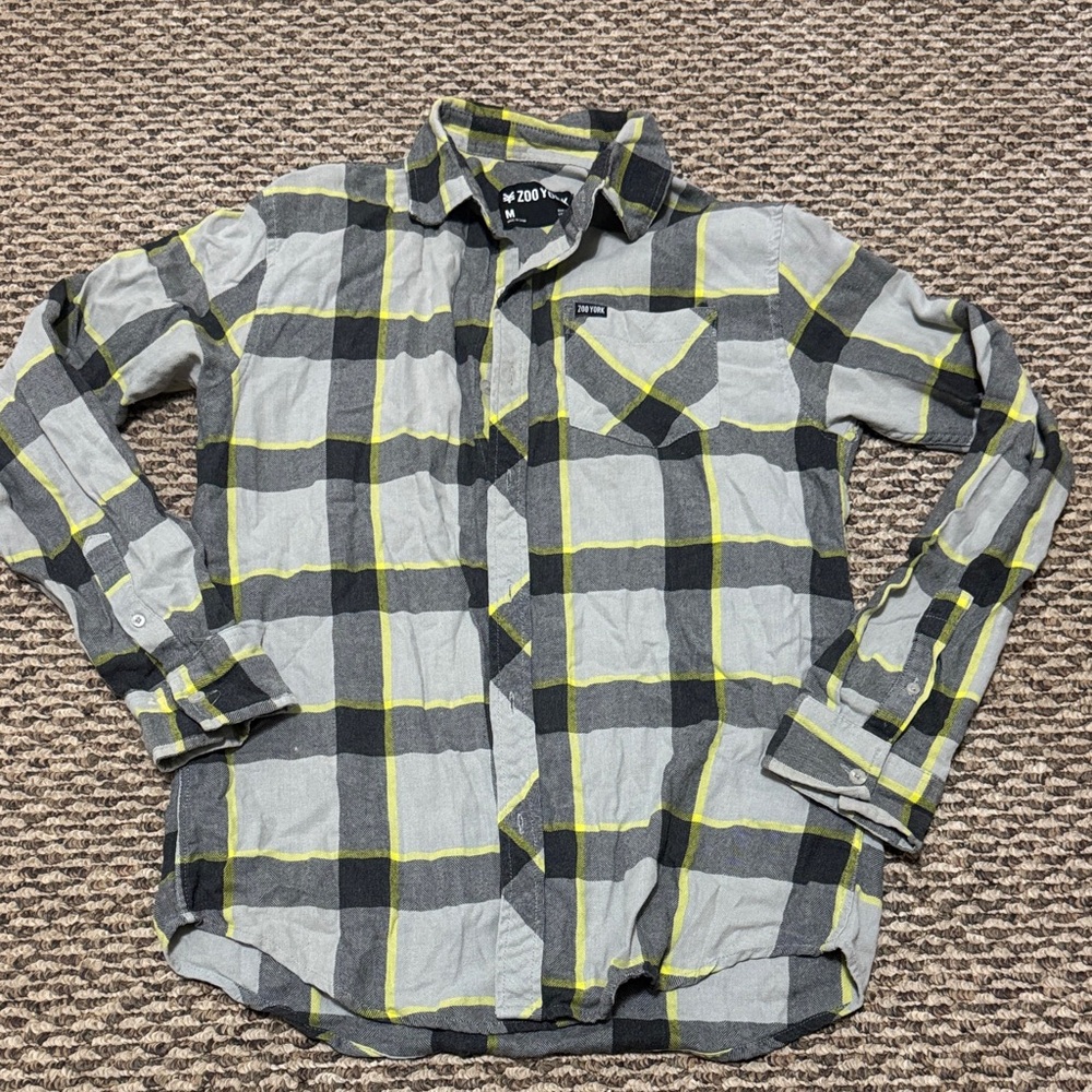Zoo York Grey and Yellow Plaid Shirt Men’s Medium